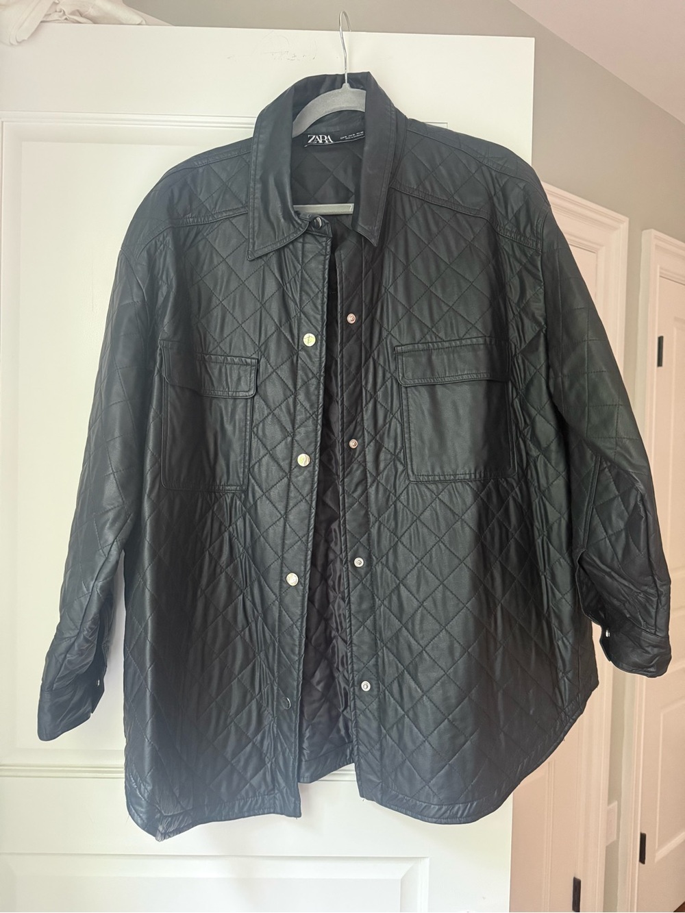 Zara Women’s Quilted Black Leather-Look Jacket